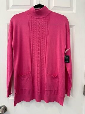 NWT Select & Trend Bright Pink Pullover Cable Knit Sweater W/ Pockets Small